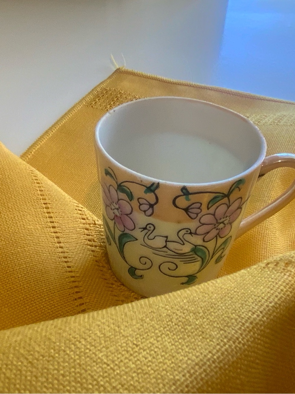 Vintage Miniature Porcelain Demitasse Teacup Swans & Floral Lusterware
